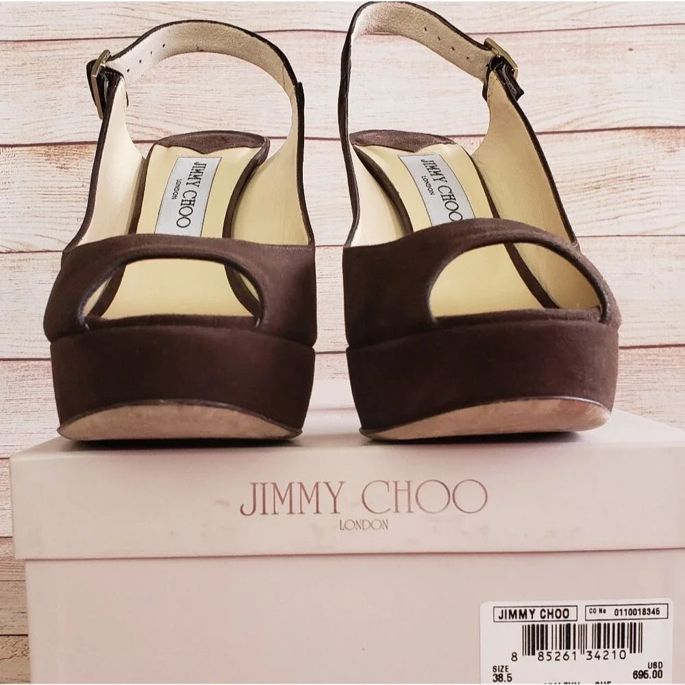 JIMMY CHOO Lexy Suede Platform Lucite Heels Slingback Slip On Women Size 38 1/2